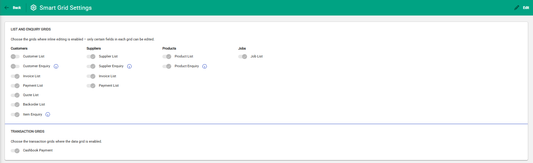 Smart Grid Settings